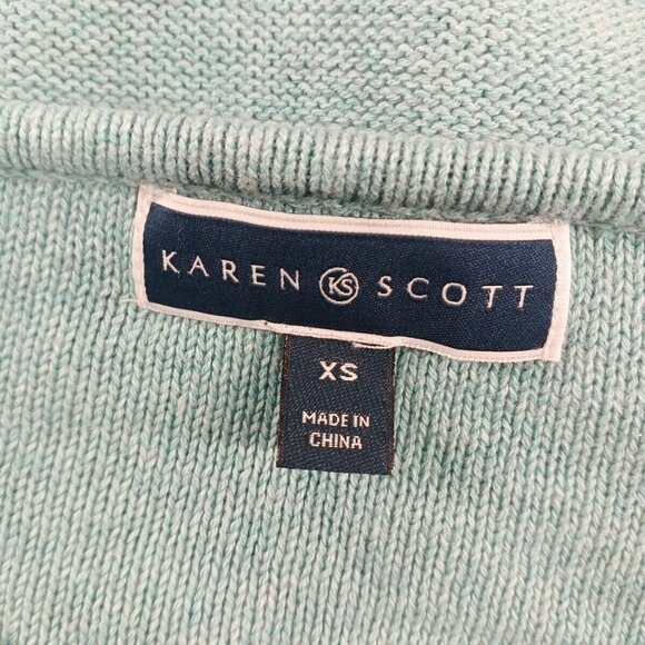 NWT KAREN SCOTT Textured Patchwork Sweater XS(0-2) Teal Aqua Cotton V-neck - Picture 12 of 13